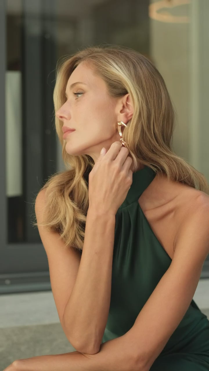 Green Satin Halter Maxi Dress with Open Back