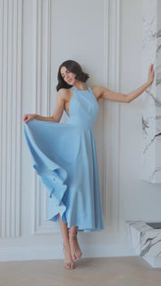 Halter Neck Dress with Open Back and Flowy Skirt