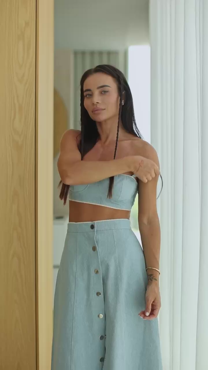 Light Blue Denim Skirt & Top Set