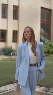 Sky Blue Tailored Suit Set with Wide Pants