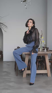 Plisee Organza Blouse with Delicate Bow