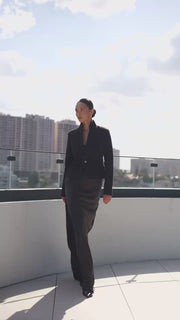 Tweed Stand Up Collar Blazer with One Button