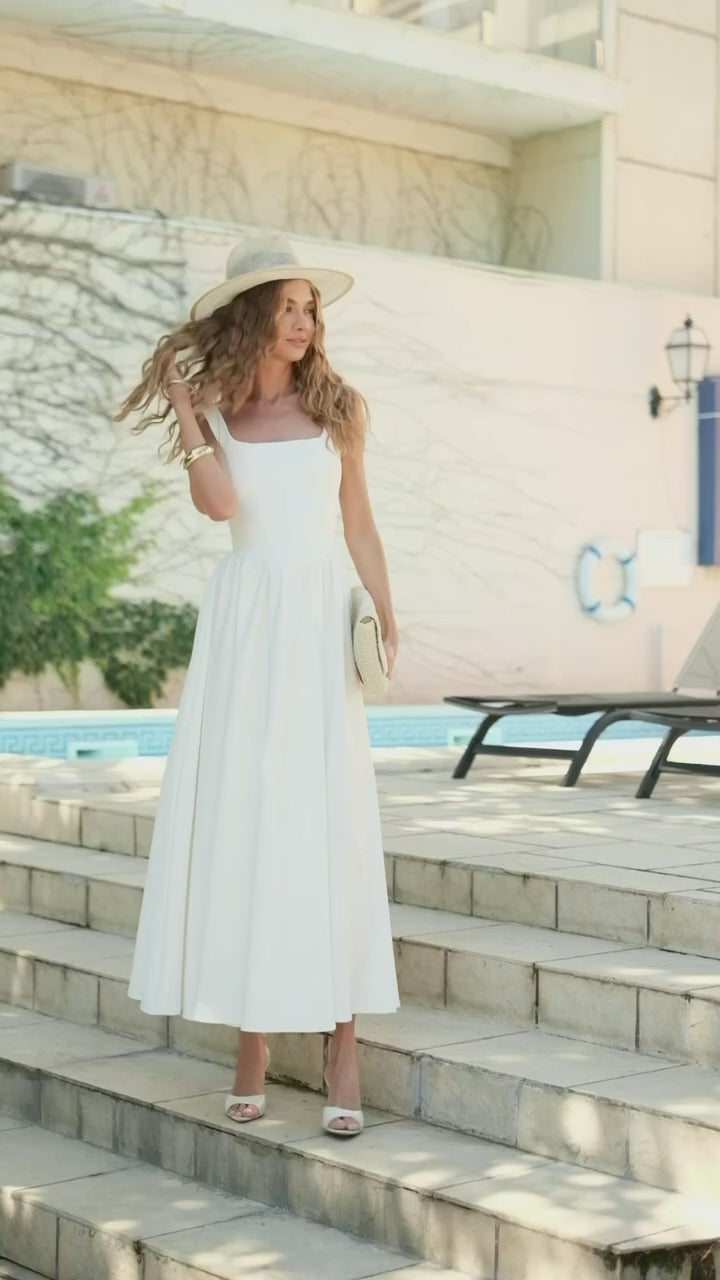 Elegant Square Neck Midi Dress