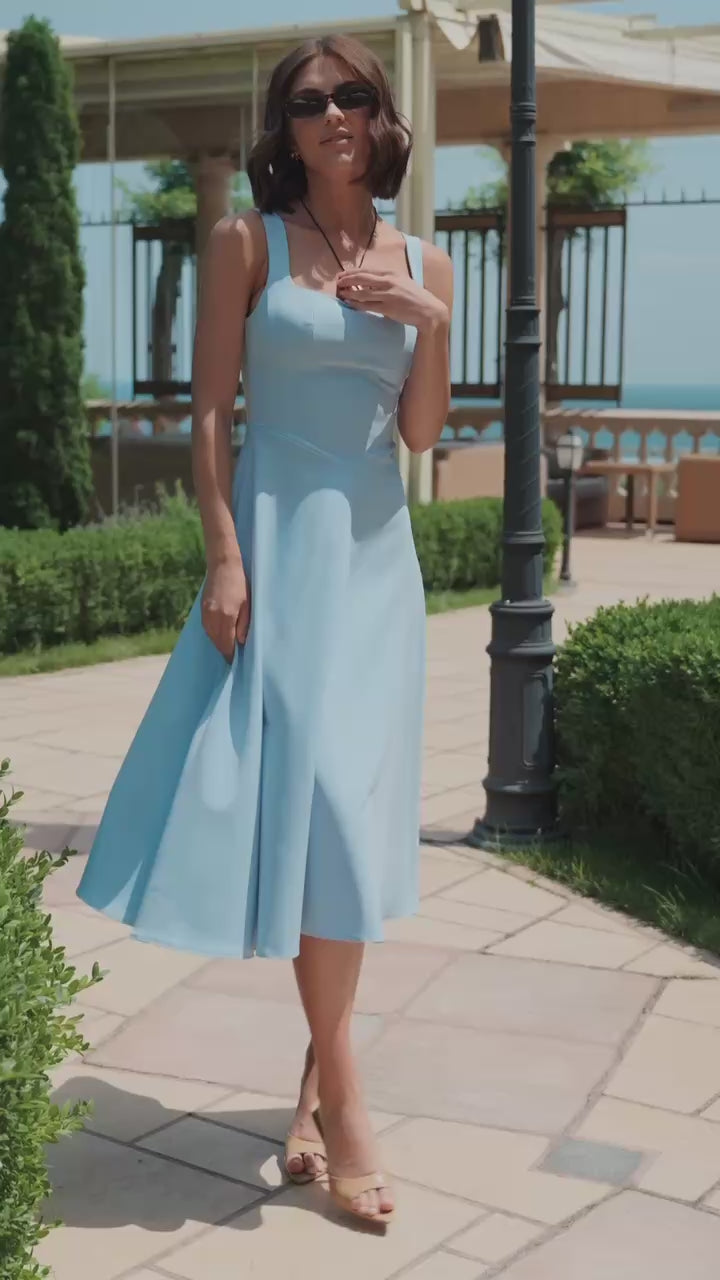 Elegant Sky Blue Midi Dress