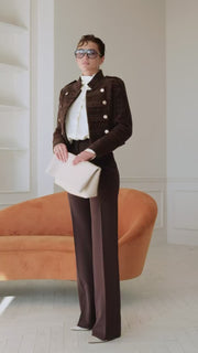 Dark Brown Cropped Tweed Jacket