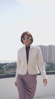 Tweed Stand Up Collar Blazer with One Button