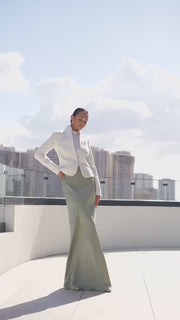 Tweed Stand Up Collar Blazer with One Button