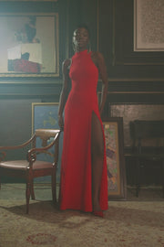 Robe longue fendue rouge