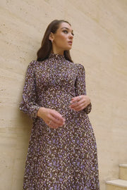 Brown Floral Chiffon Dress