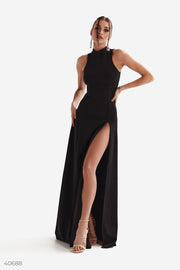 Robe longue fendue noire