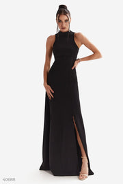 Robe longue fendue noire