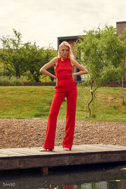 Pantalon taille haute rouge