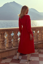 Robe mi-longue en maille rouge