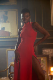 Robe longue fendue rouge