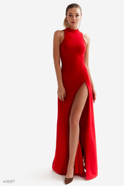 Robe longue fendue rouge