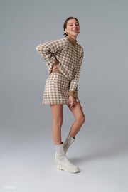 Beige Knitted Set with Skirt