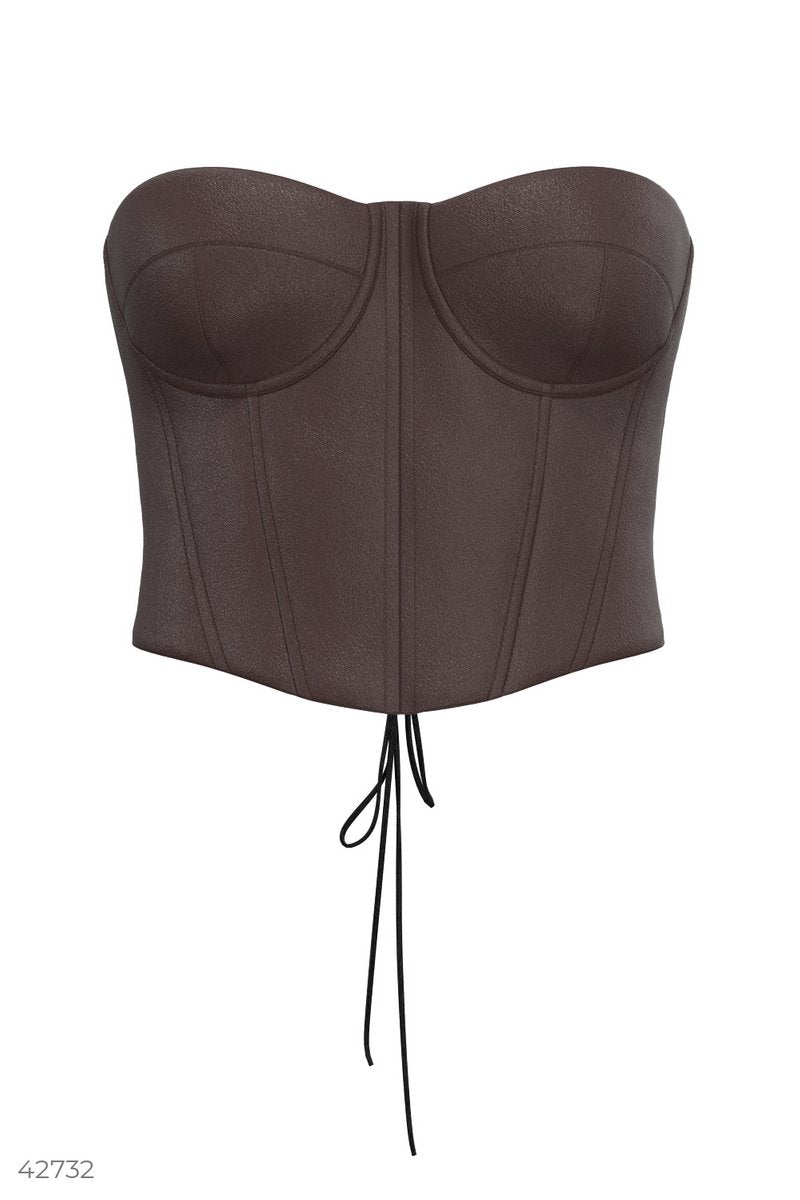 Bustier en cuir écologique marron