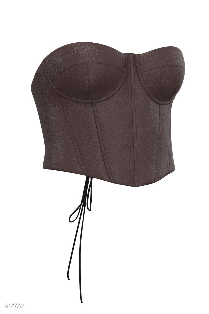 Bustier en cuir écologique marron