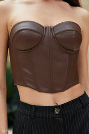 Bustier en cuir écologique marron