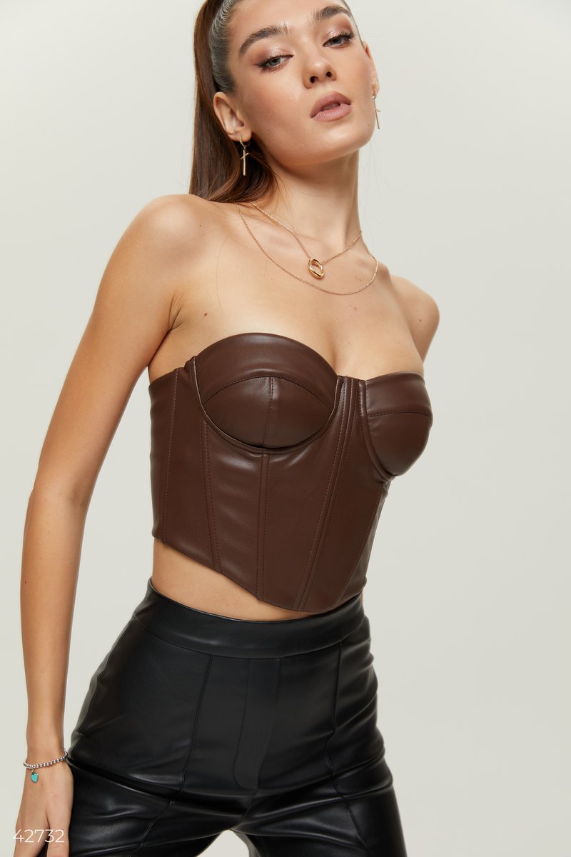 Bustier en cuir écologique marron