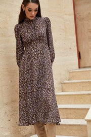 Brown Floral Chiffon Dress