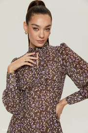 Brown Floral Chiffon Dress