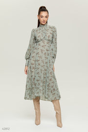 Green Floral Chiffon Dress in