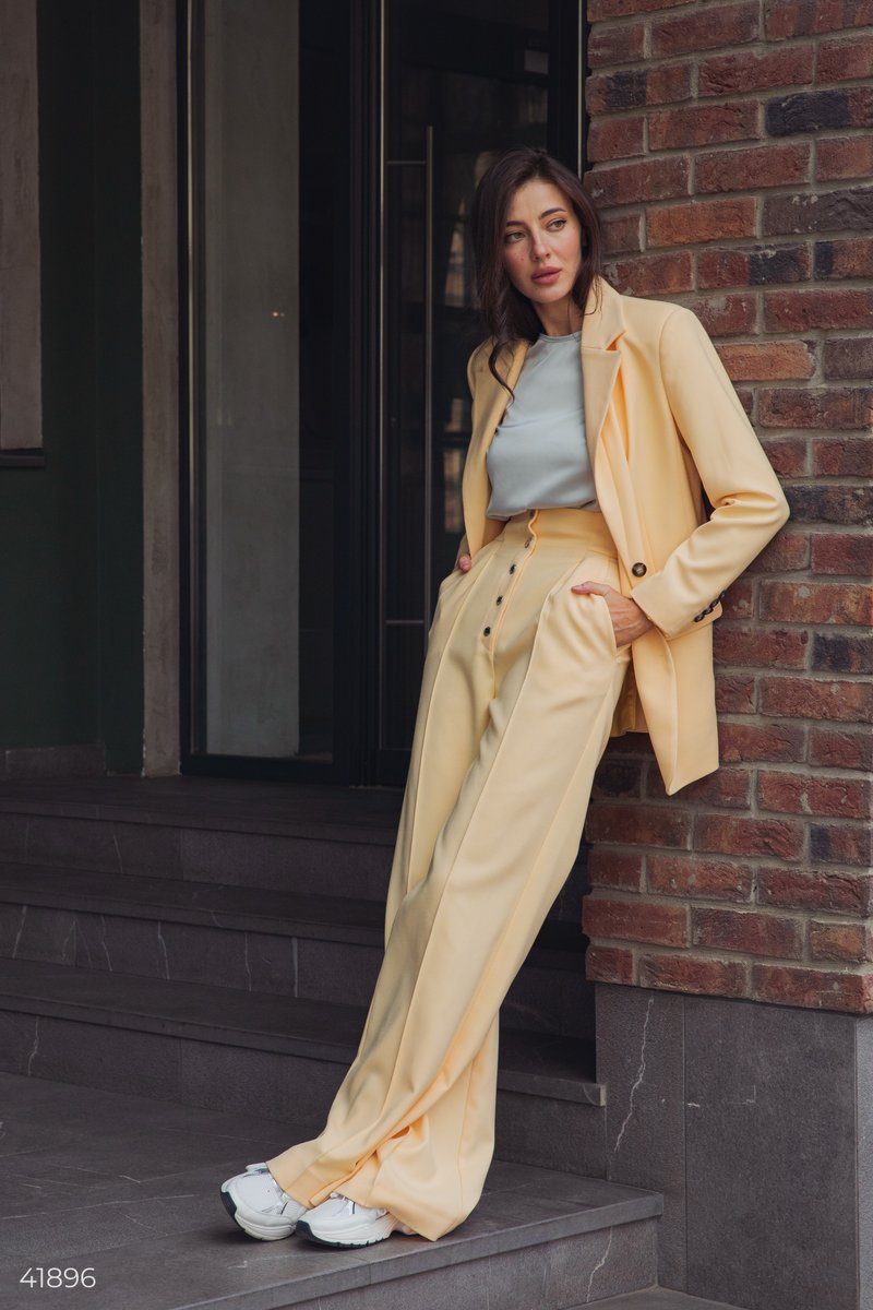 Lemon Suit with Palazzo Trousers