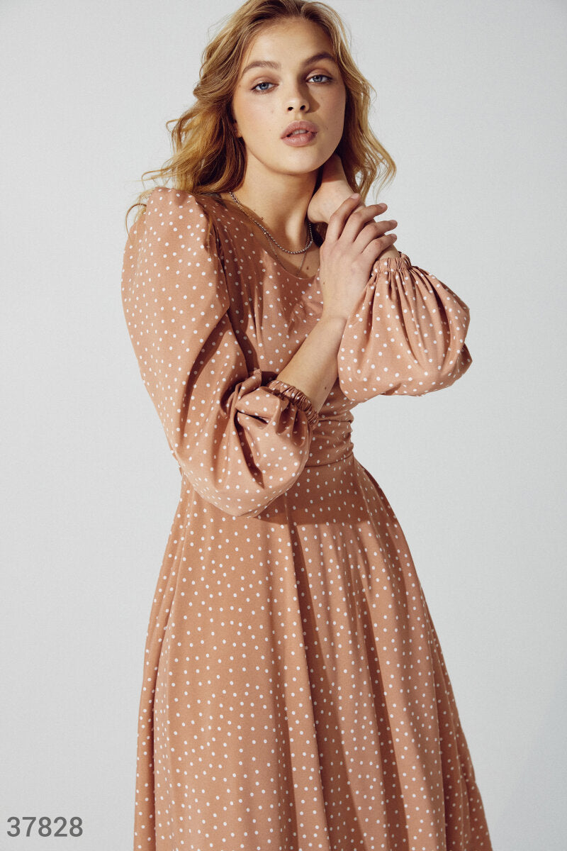 Light Brown Cotton MIDI Dress