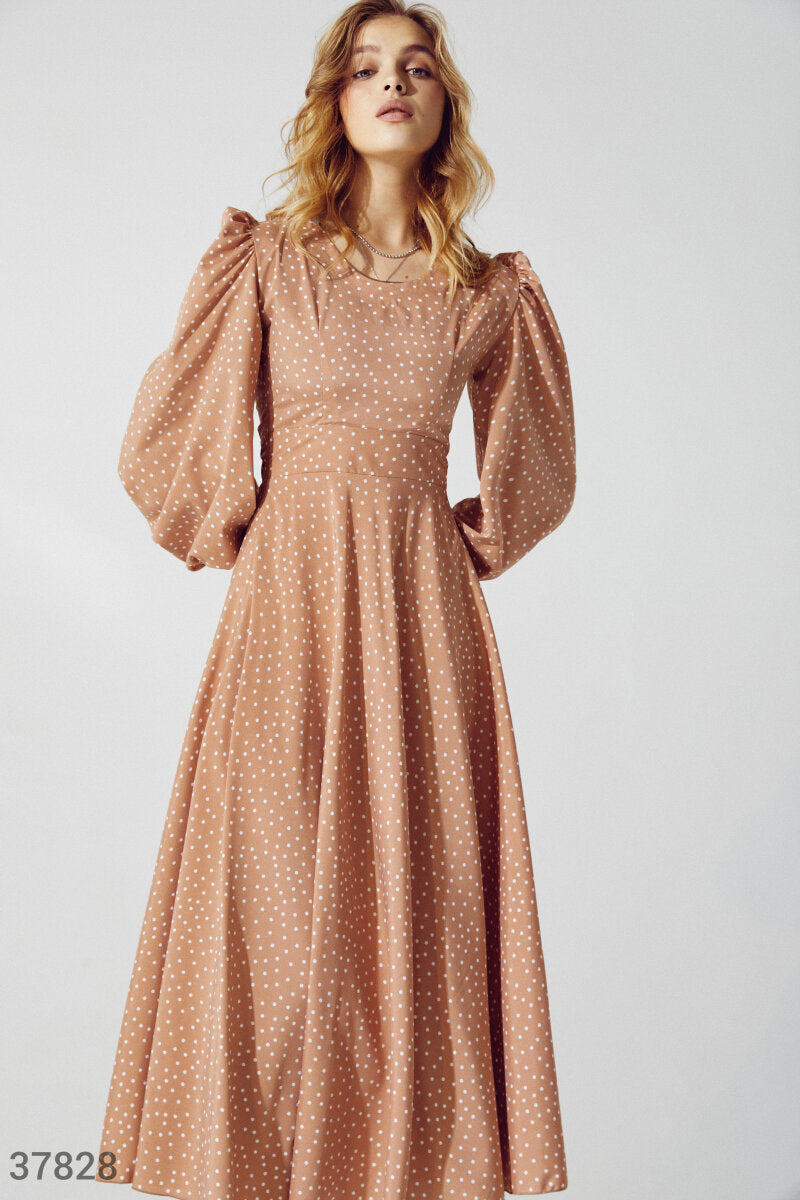 Robe midi en coton marron clair