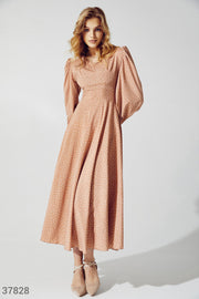 Light Brown Cotton MIDI Dress