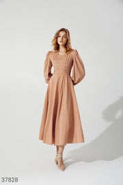 Robe midi en coton marron clair