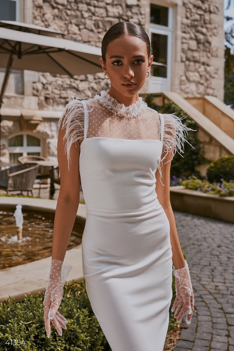 White Dress with Feathers